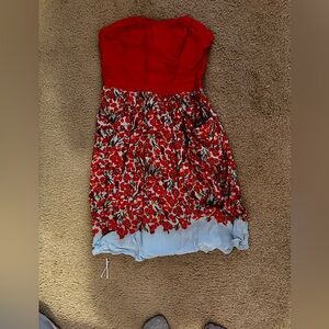 Red Floral Strapless dress